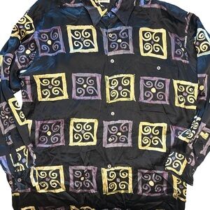 Retro 90s graphic swirl silk button down shirt